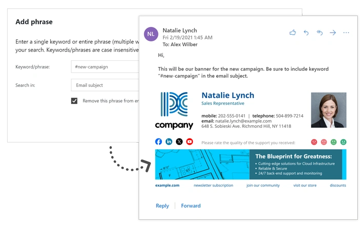 Trigger or suppress email signatures with keywords