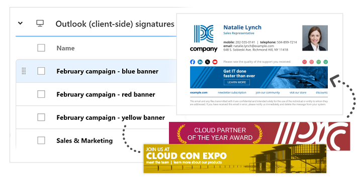 Set up email signatures with alternating banners