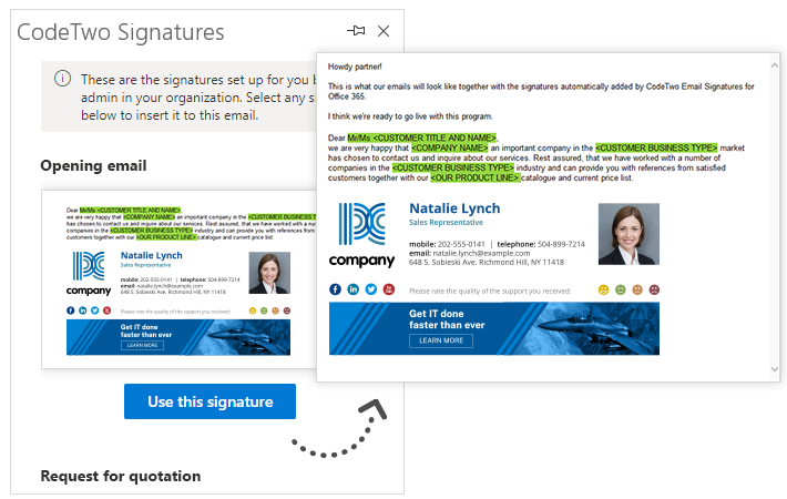 Use email signatures as canned email response templates