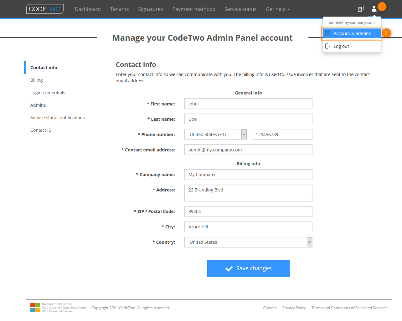Manage admins & organization settings Admins and account options
