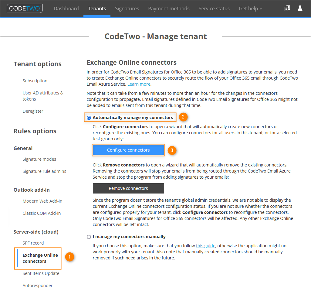 Get started Configure Exchange Online connectors CodeTwo Email Signatures for Office 365