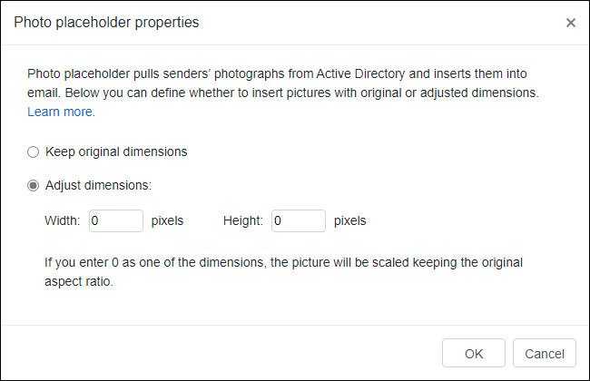 The Photo placeholder's configuration window.