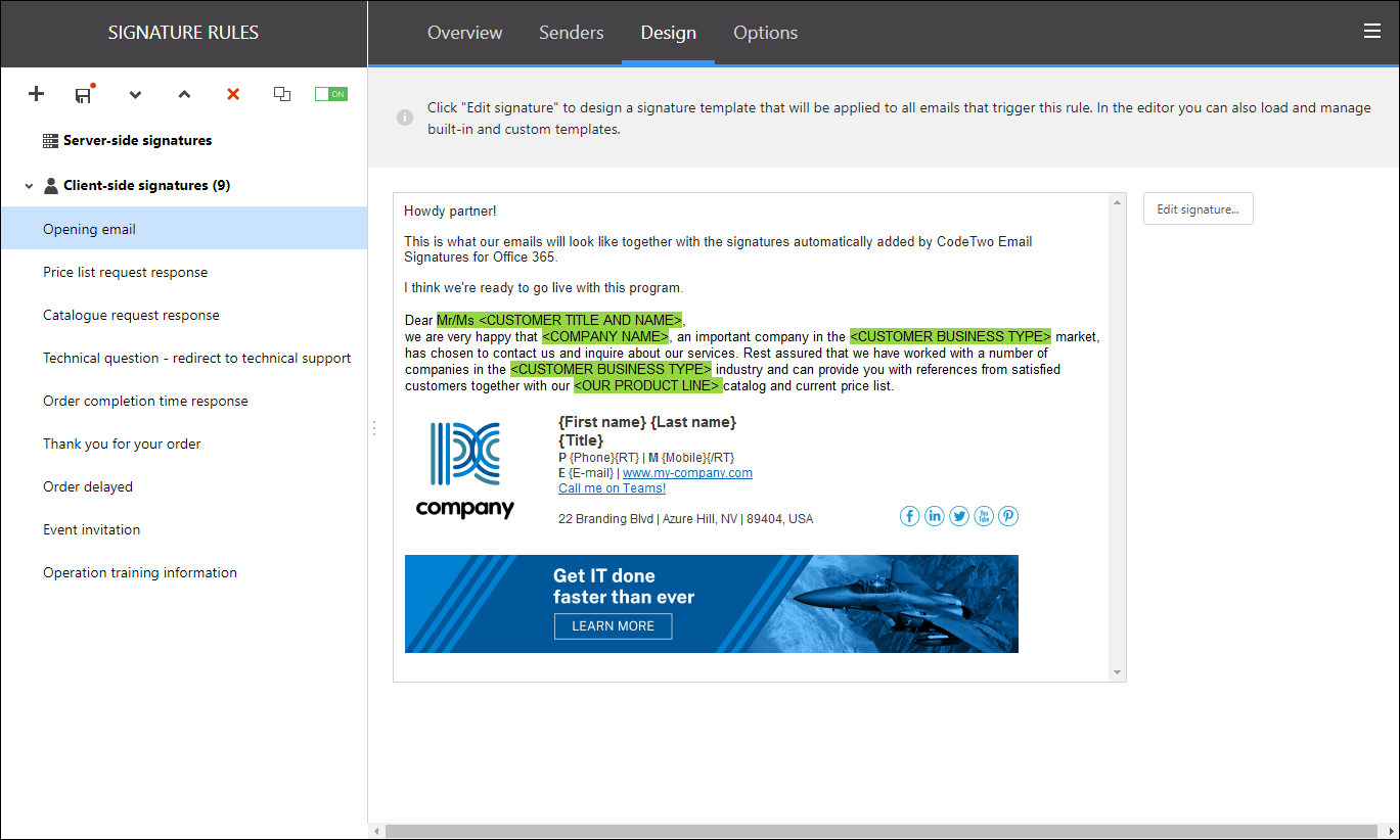 Examples of use Use signatures as canned responses CodeTwo Email