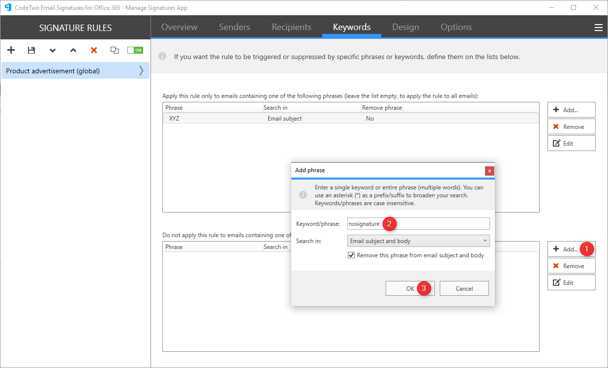 Signature management Conditions and exceptions CodeTwo Email Signatures for Office 365 User