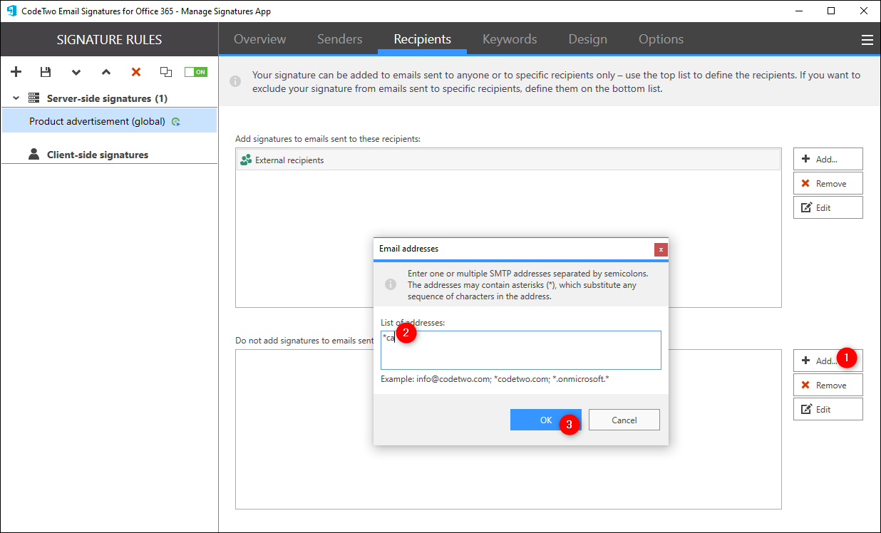 Signature management Conditions and exceptions CodeTwo Email Signatures for Office 365 User