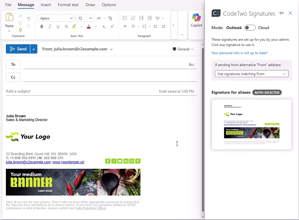 Choosing which signature to use when sending an email from an alias address.
