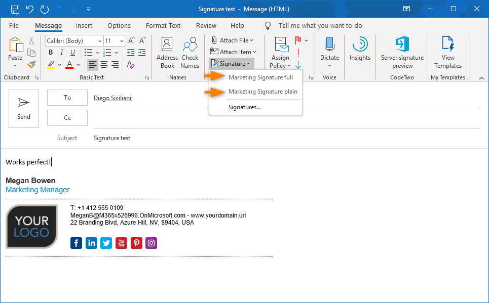 Manage signatures - Add signatures in Outlook (client-side mode ...