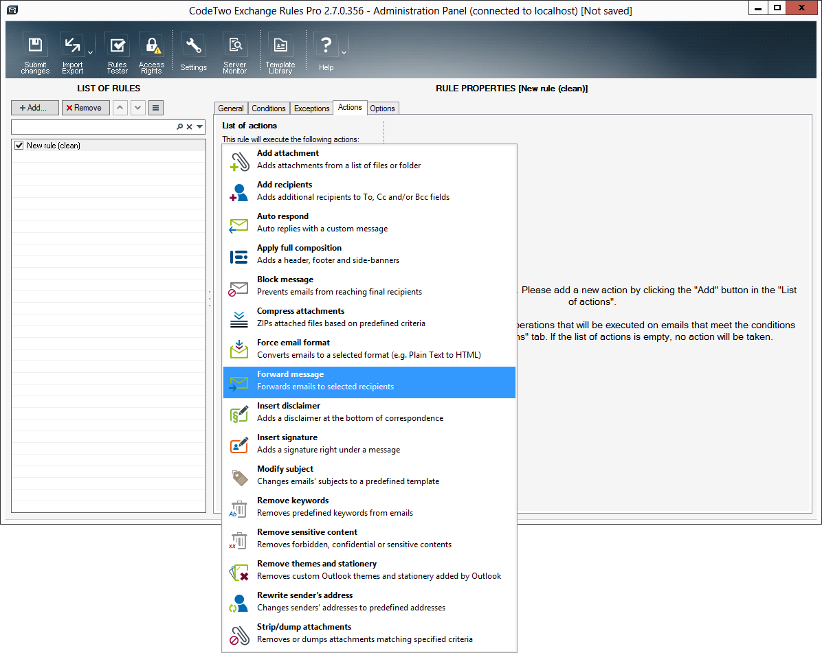 Configuration Of Rules Actions Forward Message Codetwo