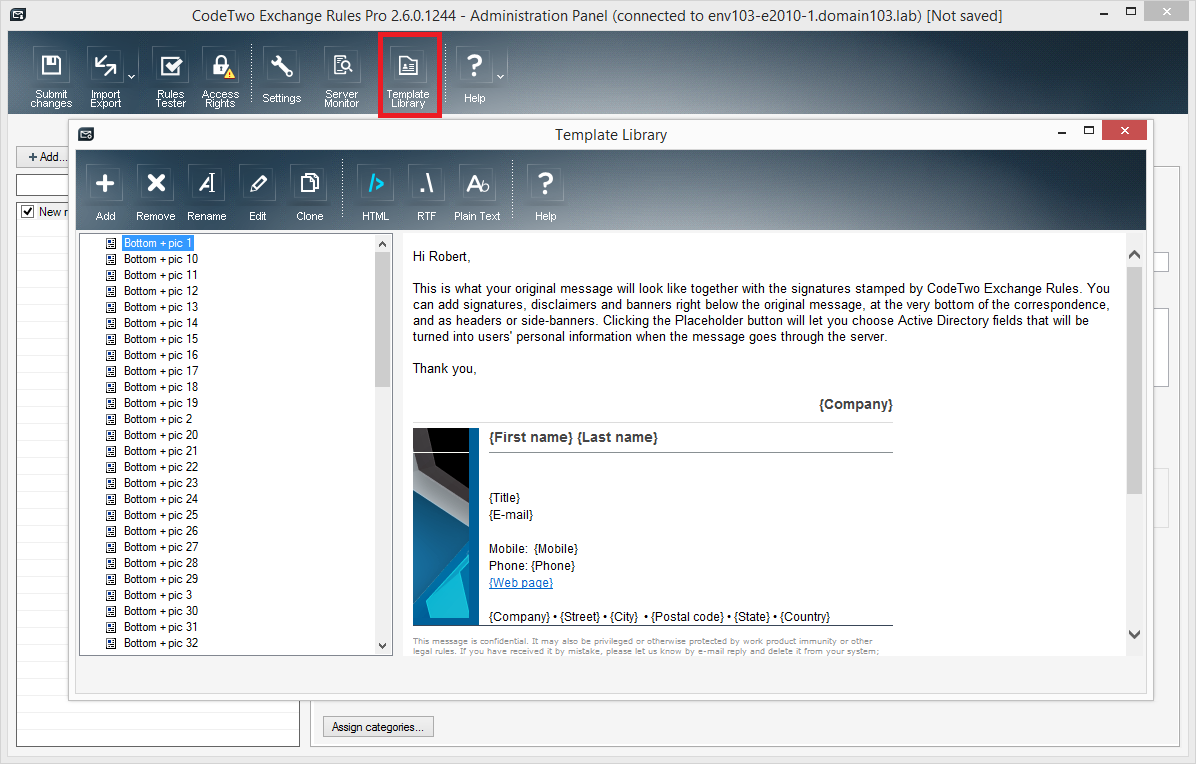 configuration of rules template library codetwo exchange rules rules template