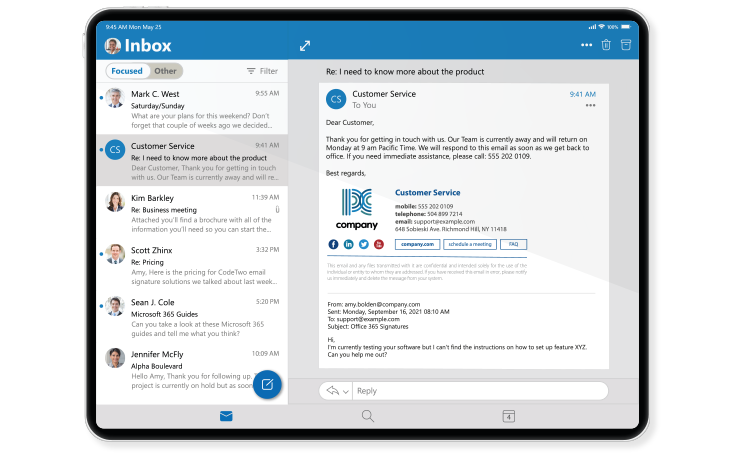Fully branded and customizable auto-reply messages