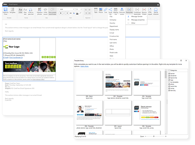 Powerful and intuitive HTML signature template editor