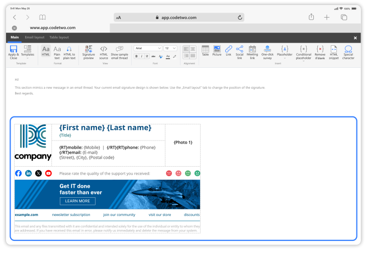 Worlds best HTML signature template editor