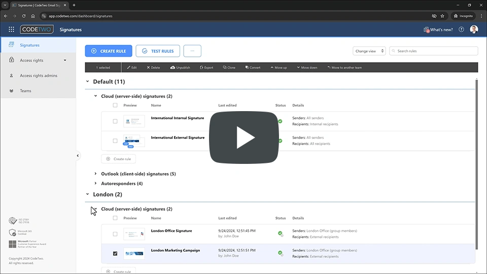 Advanced access rights management in CodeTwo Email Signatures 365