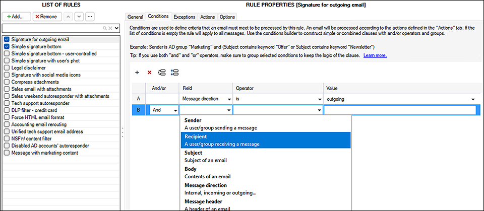 Rules properties