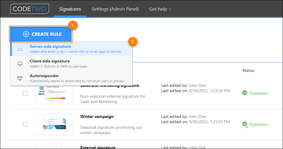 Adding a new email signature rule in CodeTwo Email Signatures for Office 365