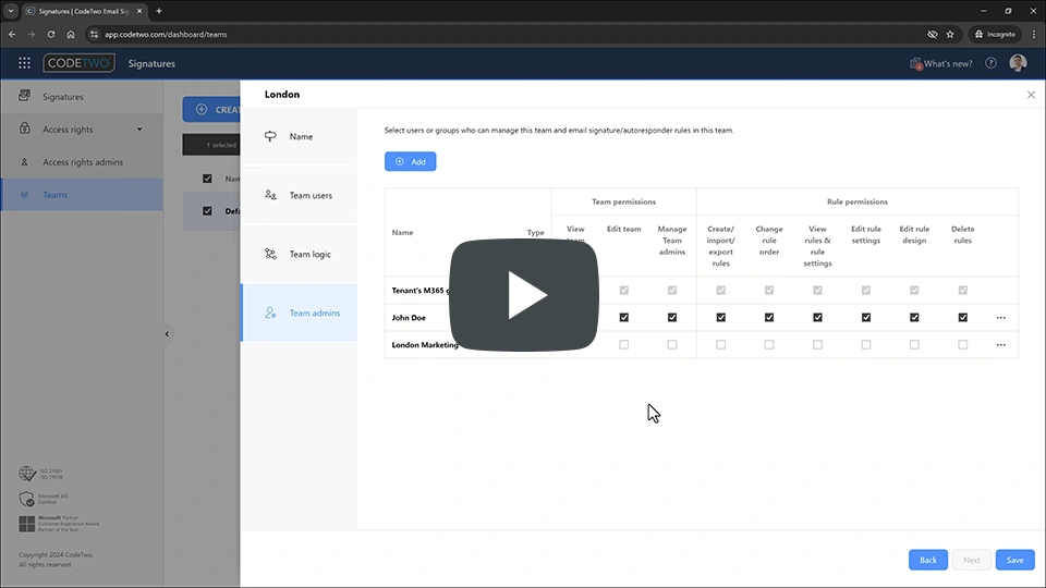 Advanced access rights management in CodeTwo Email Signatures 365