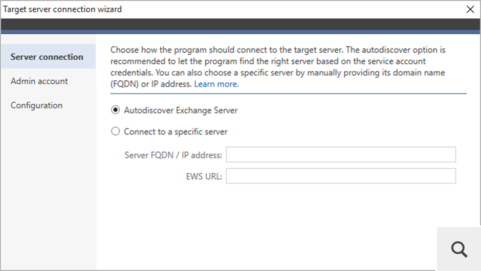 While connecting to a target server, another connection wizard launches to guide you through the connection process.