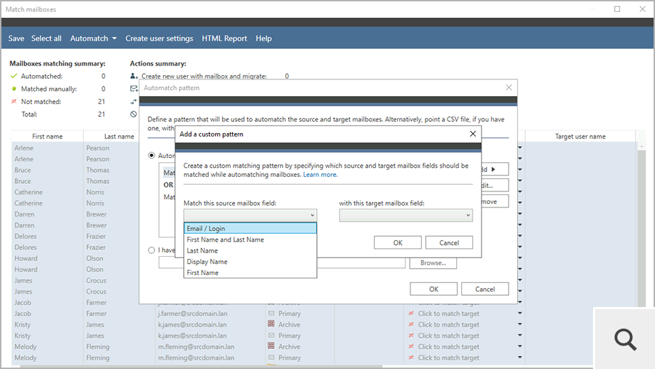 You can use a predefined matching pattern or create your own custom algorithm based on some of the Active Directory attributes.