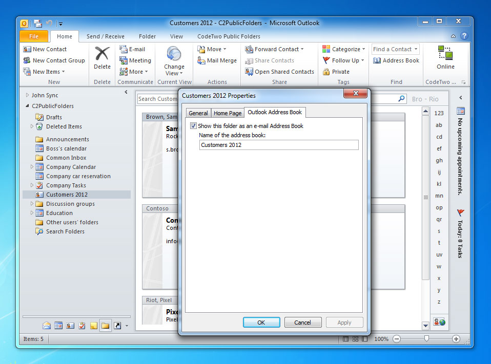Sync Outlook folders with other machines without Exchange server