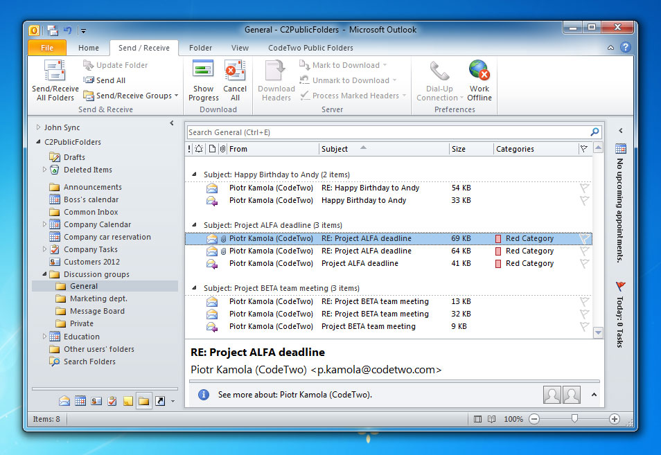 Sync Outlook folders with other machines without Exchange server