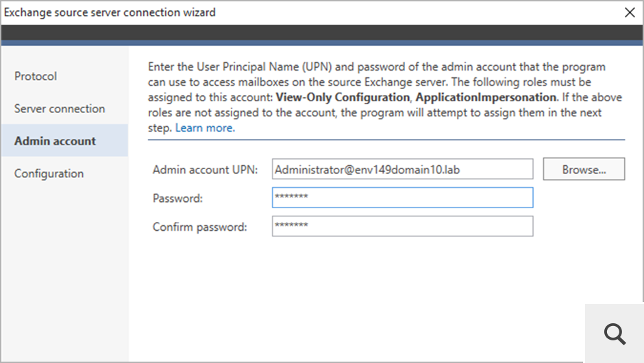 If the account used to configure the source Exchange Server connection requires certain permissions, the program will assign them automatically.