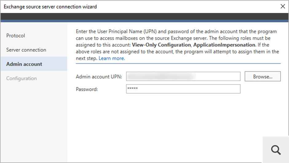 If the account used to configure the source Exchange Server connection requires certain permissions, the program will assign them automatically.