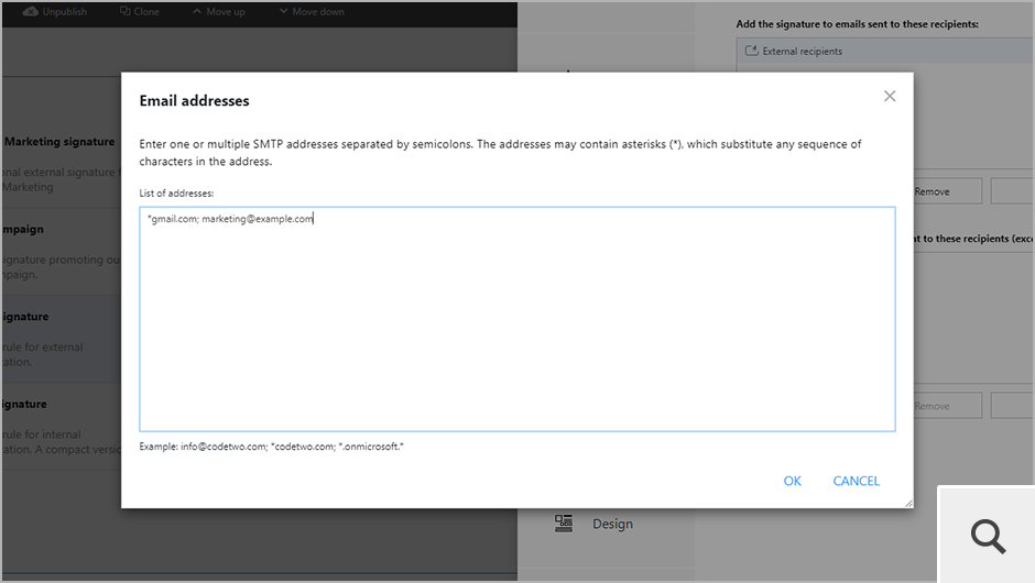 You can also choose to apply your server-side signature only when emails are sent to specific recipients.
