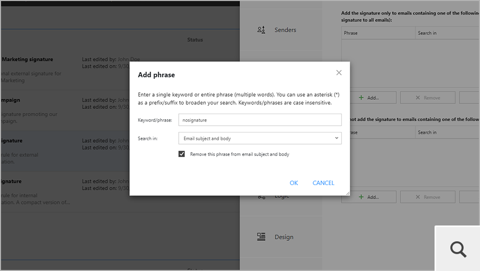 The program lets you configure server-side rules that are triggered or suppressed by specific keywords or phrases.