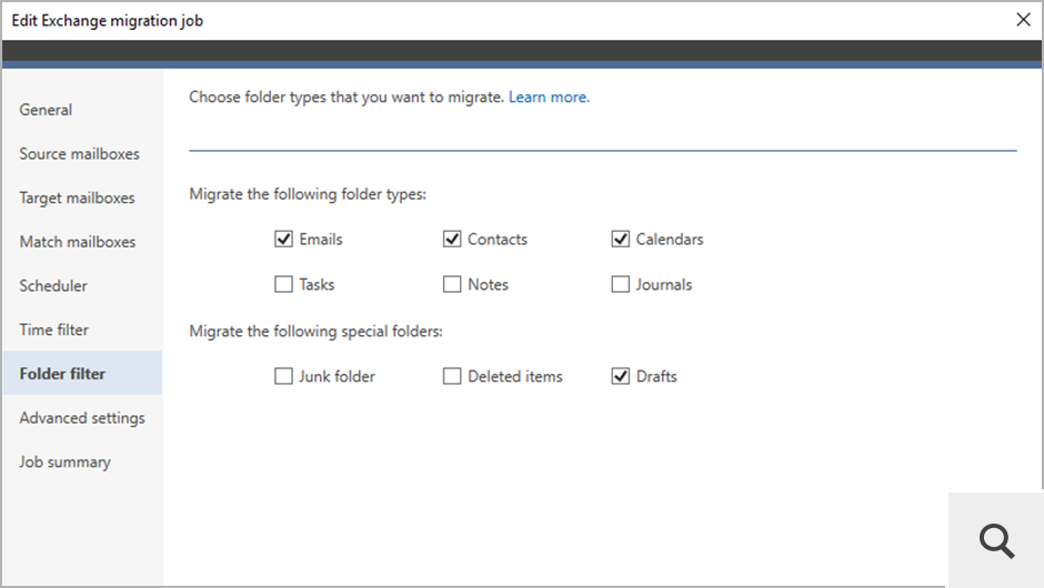 The Folder filter step allows you exclude certain types of items from being migrated, e.g. Junk Email or Deleted items.