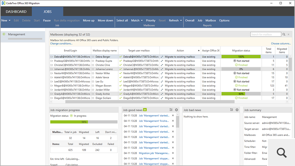 Once you finish configuring the migration job wizard, click Start on the Jobs tab to begin the migration. If you enabled the scheduler option, the job will start automatically.