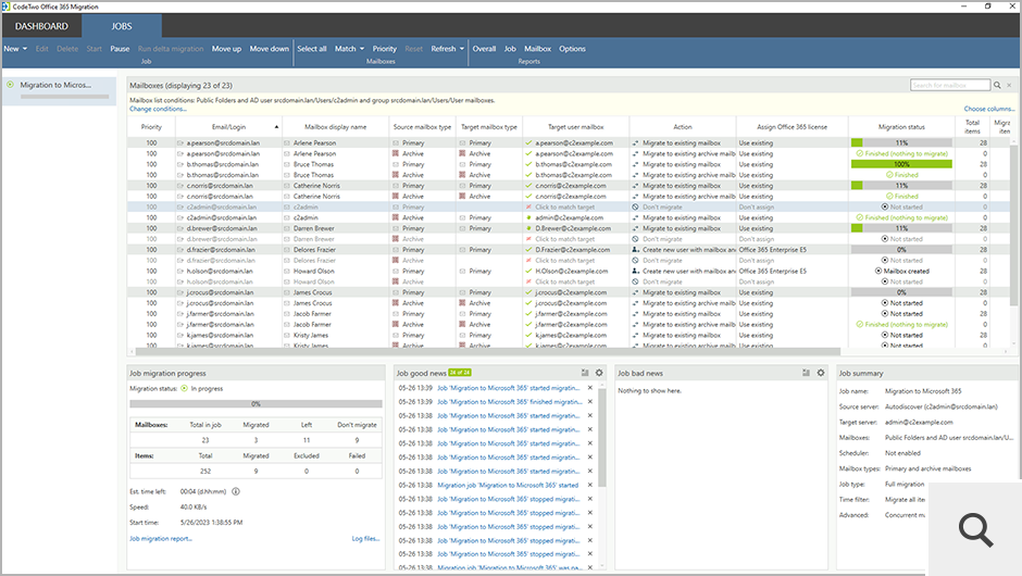 Once you finish configuring the migration job wizard, click Start on the Jobs tab to begin the migration. If you enabled the scheduler option, the job will start automatically.