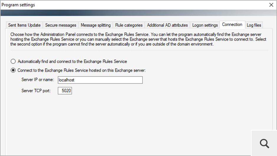 The program has been prepared to work in multi-server environments. Changes applied in the administration panel are automatically propagated to all Exchange Rules services running on other servers.