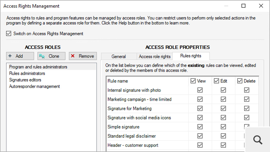 Another great thing about the program is that it can be used by people from outside the IT department. For example, marketing guys can be given access to marketing rules at the same time having no access to other rules or program settings.