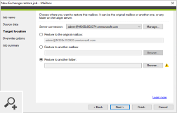 You can easily restore any item or folder from a backup, either to its original location or to another location, such as a different mailbox.