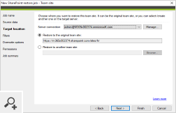 The program also lets you create a restore job for SharePoint and OneDrive for Business data.