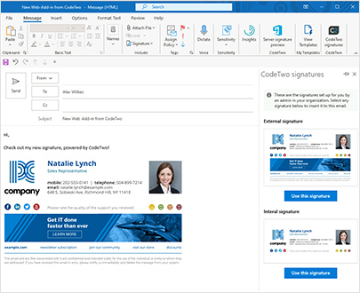 Email signatures added directly in Outlook on desktop, iOS, Android & OWA