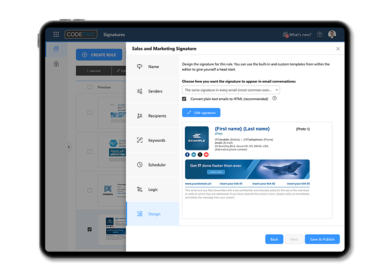 Centrally managed email signatures