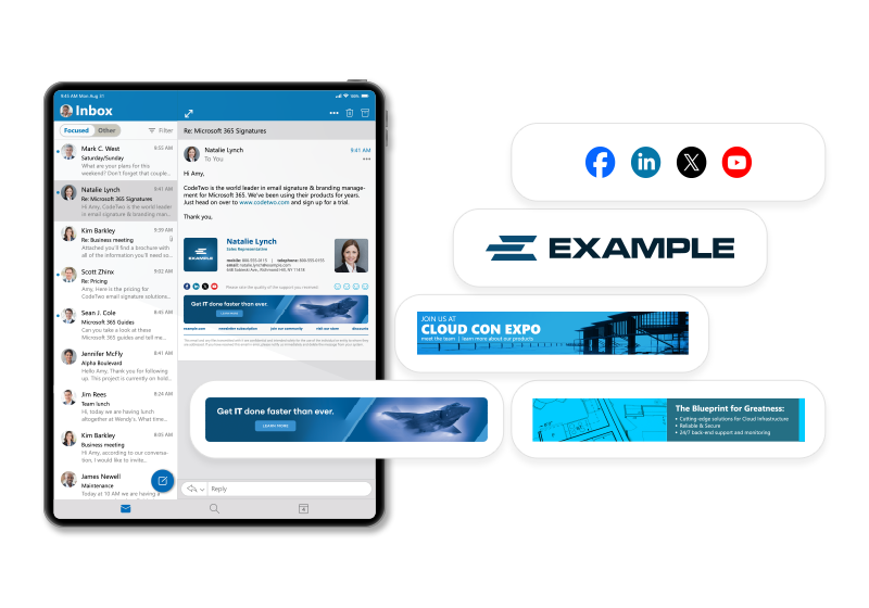 Logos, banners and social media buttons