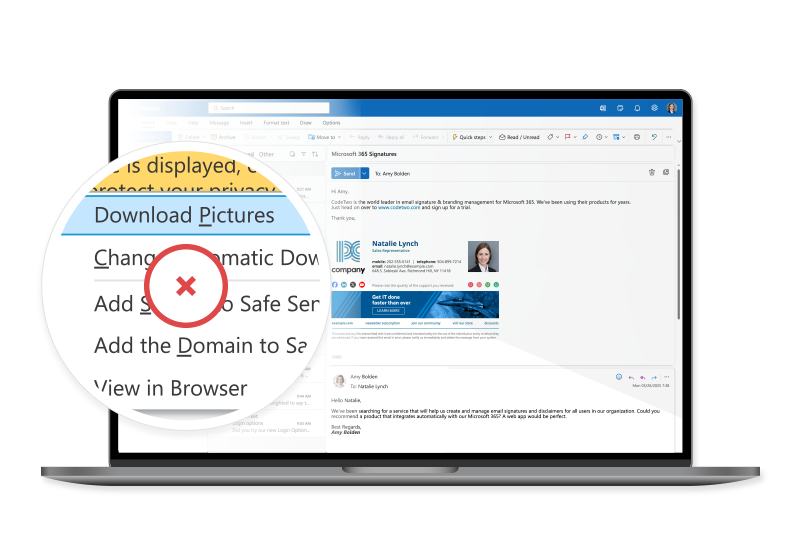 Signatures in replies,graphics embedded in email