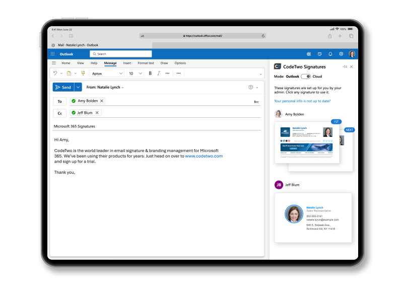 Cloud signatures visible as you type & in Sent Items
