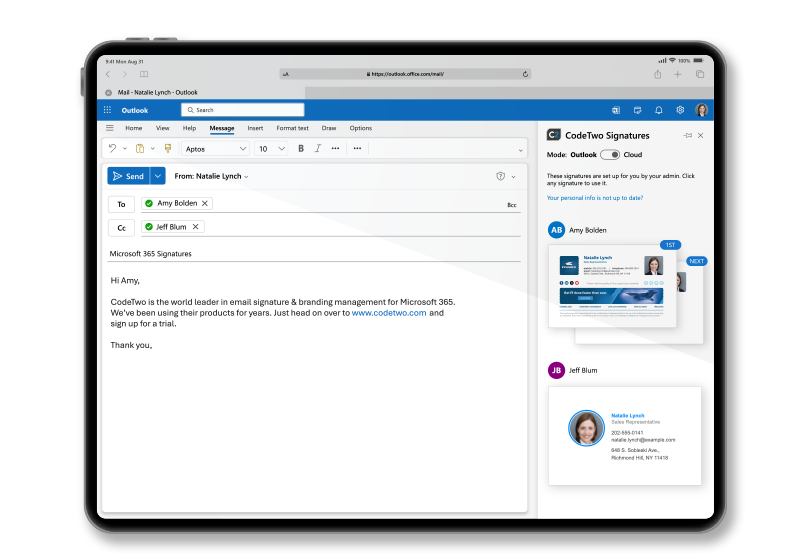 Cloud signatures visible as you type & in Sent Items