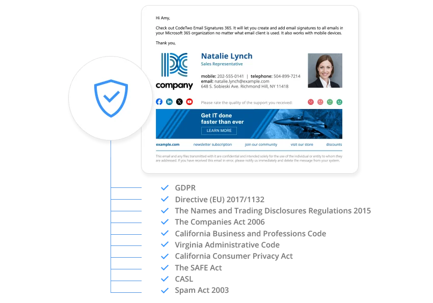 Stay compliant with legal regulations thanks to CodeTwo Email Signatures 365