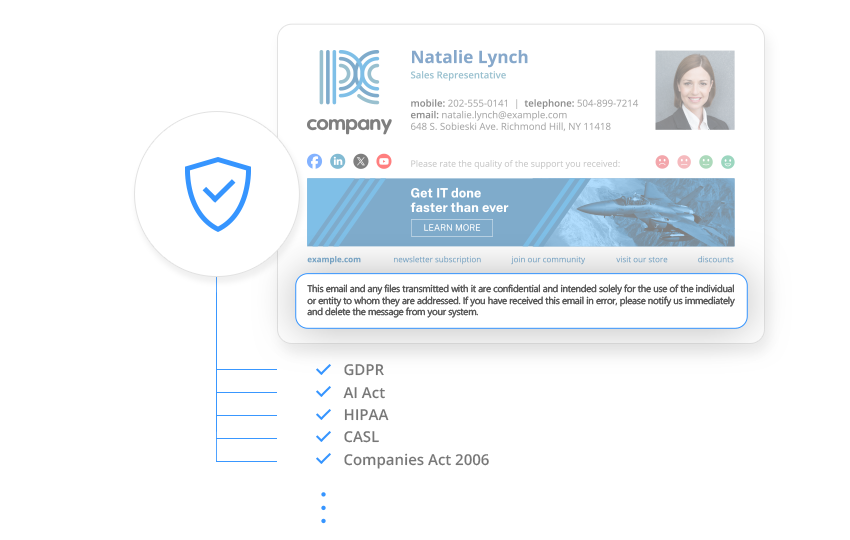 Stay compliant with legal regulations by adding an email disclaimer with CodeTwo.
