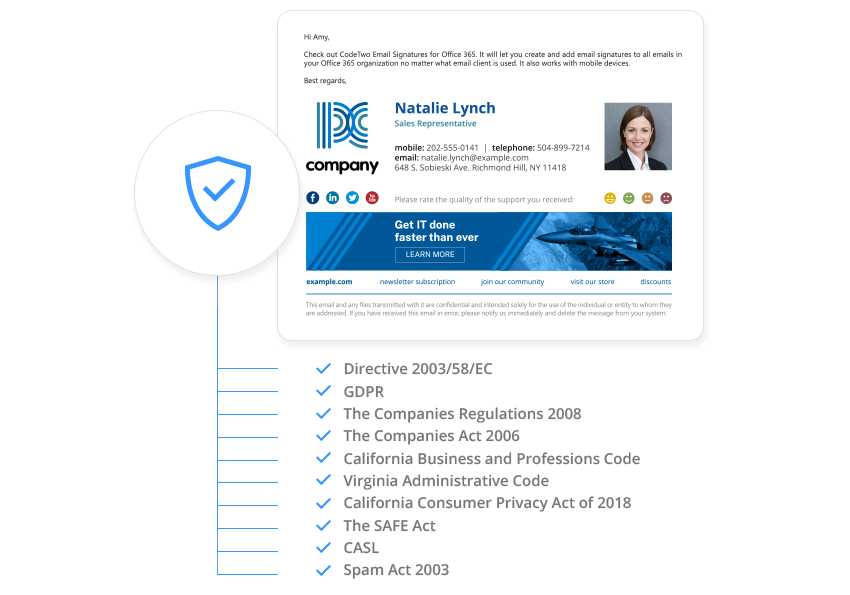 Stay compliant with CodeTwo Email Signatures for Office 365