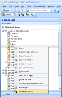 Sharing a personal folder from the context menu.