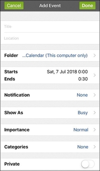 Public Folders - iOS - new event