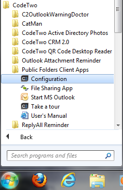 Opening the Add-in settings panel from the start menu.