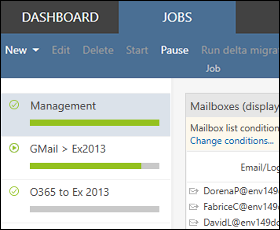 The main window of the Jobs tab
