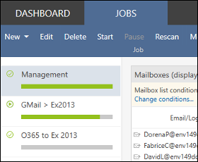 The main window of the Jobs tab