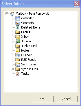 Selecting a personal folder to share.